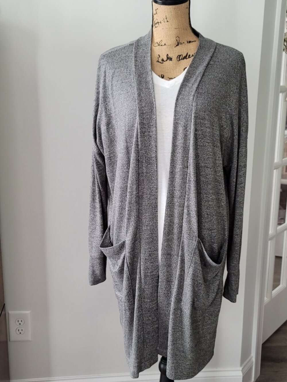 Members Mark Womens  Polyester Blend Open Front Cardigan Pockets Sz Xl  Grey